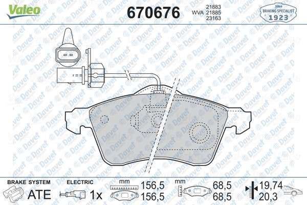 VALEO 670676 On Fren Balatasi  Volkswagen Transporter T4 90>03/Caravelle 90>03